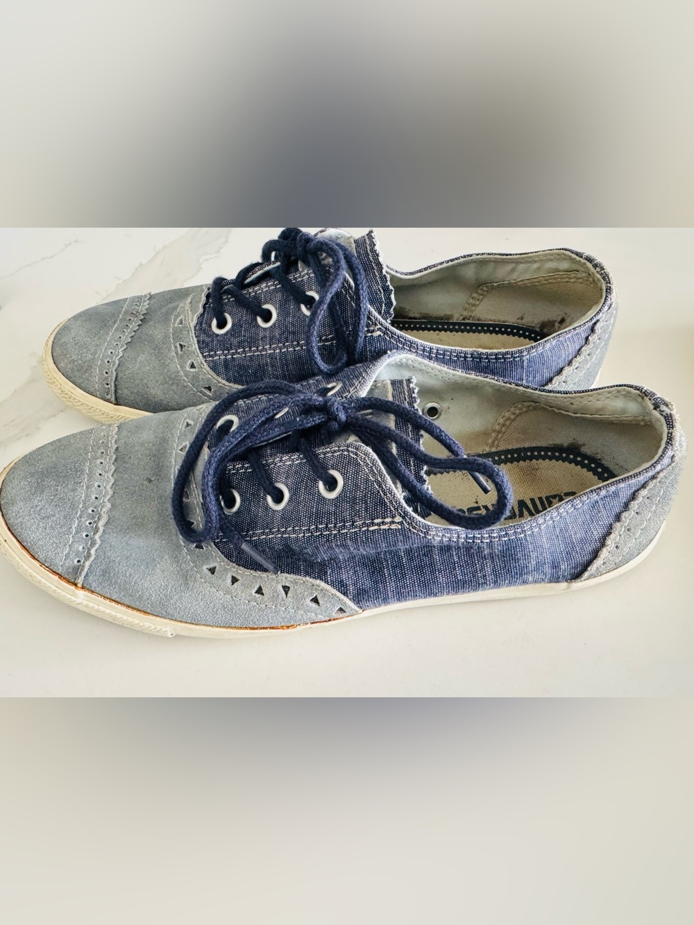 Converse All Stars Dainty Brogue ox blue denim suede scalloped grunge preppy 9